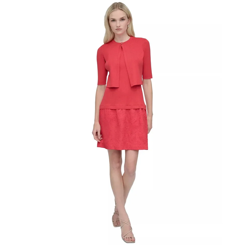 DKNY Cardigan Dress Large 2-Piece Set Sheath Sleeveless Watermelon Pink NWT $169